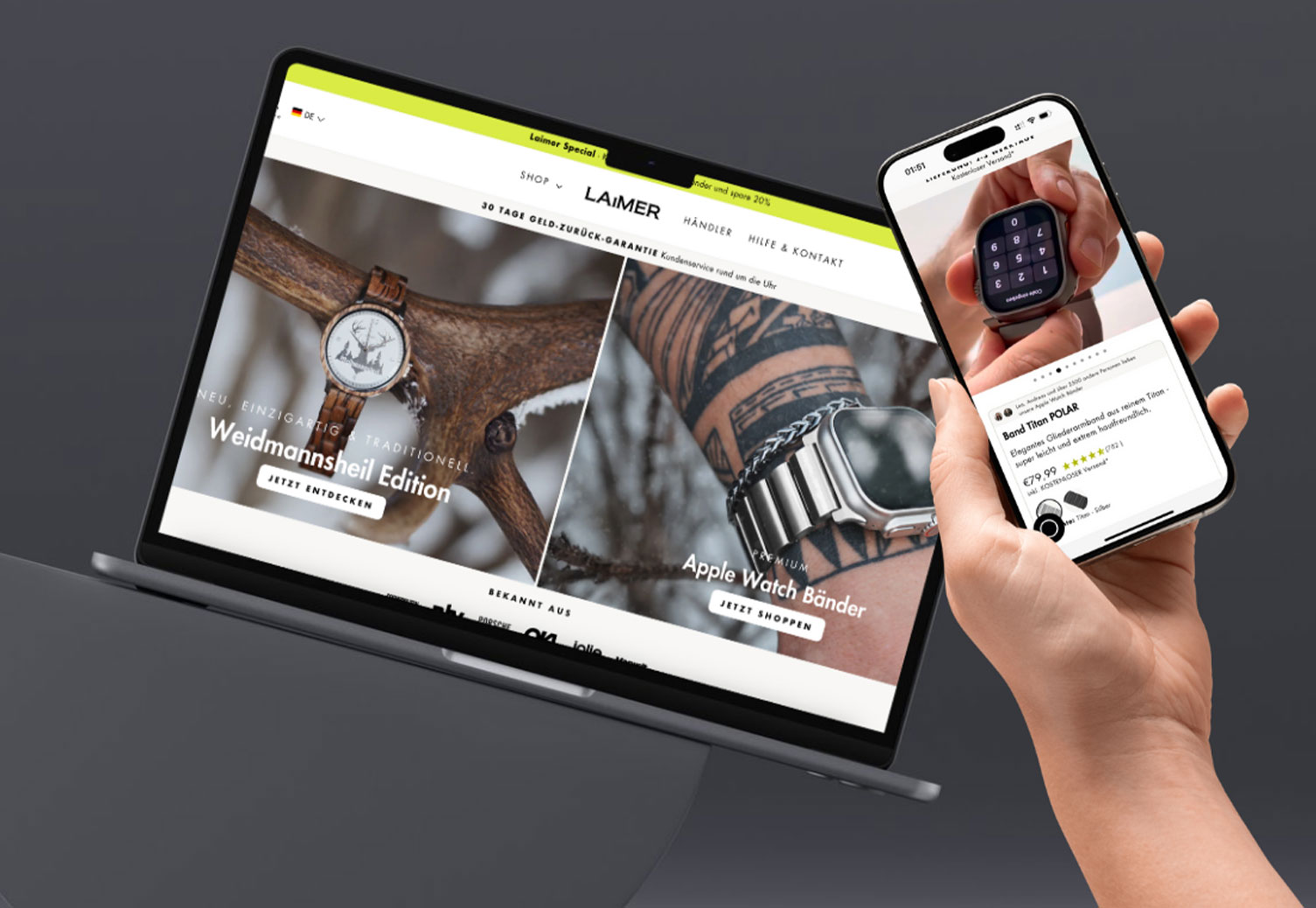 Erstellung des Online-Shops. Responsive Design & UX-Optimierung anhand von A/B-Testing. Ausarbeitung & Coding von einigen Sonderfunktionen im Shop. Implementierung & Betreuung von Marketing-Tools wie Klaviyo & Pixeln. Zur Webseite